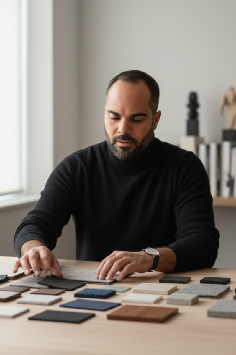 Jorge de Luis reviewing CMF material samples
